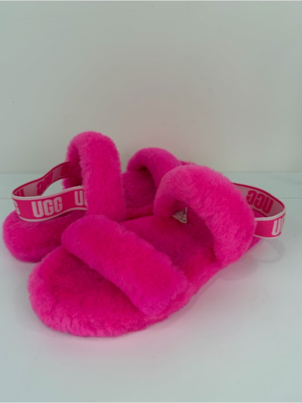UGG Pink Fluff Yeah Slides Shearling Slingback Cozy Y2K Core Sz 4